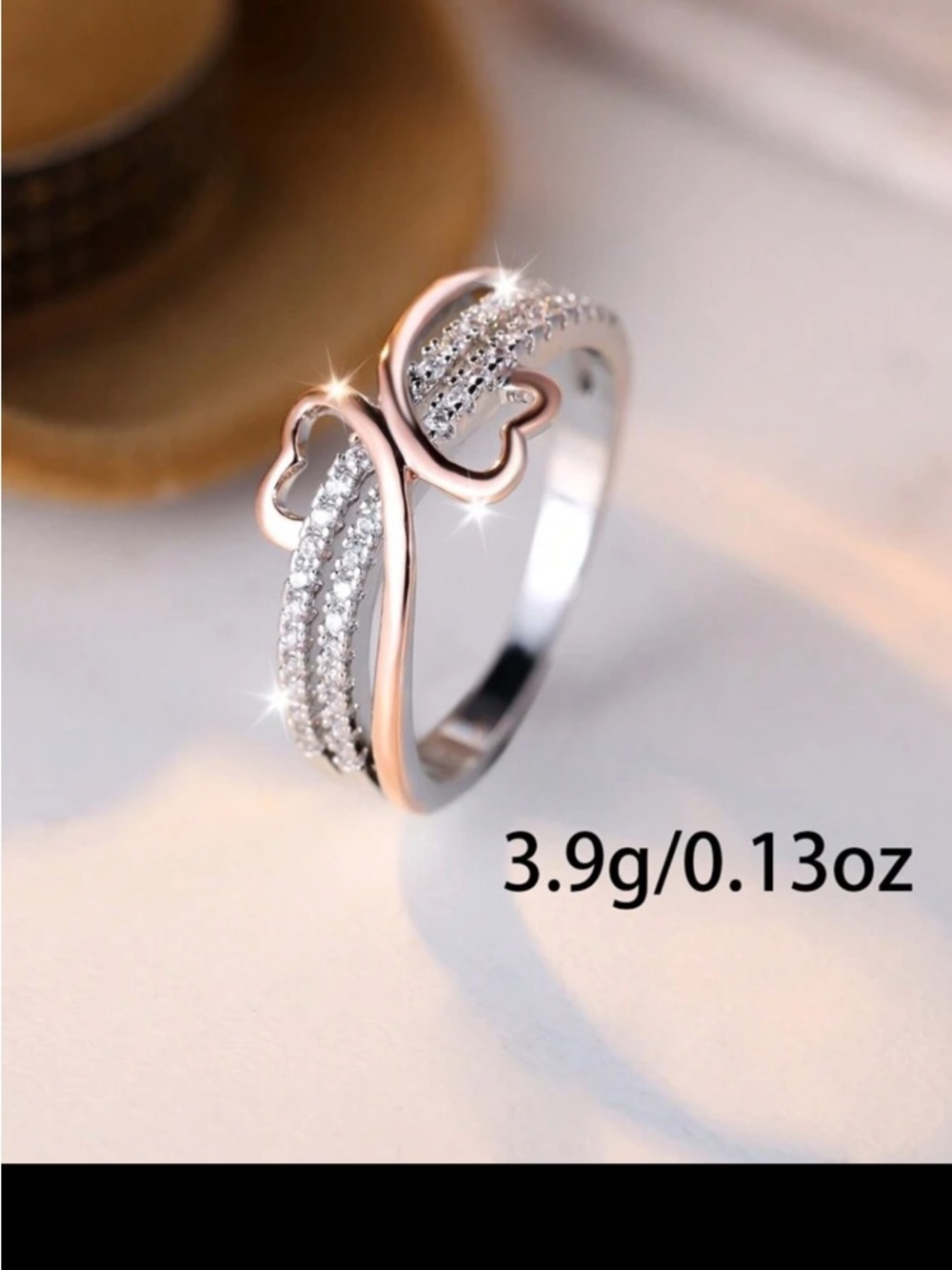 Elegant Rose Gold Heart Accent Ring with Cubic Zirconia Stones - Picture 3 of 4